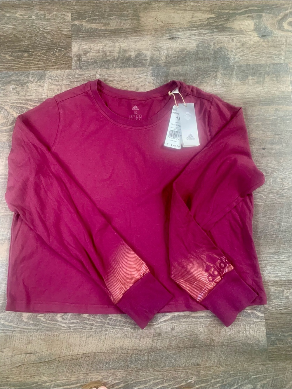 adidas Activewear Gym Long Sleeve Crew Neck Top in Burgundy Plum